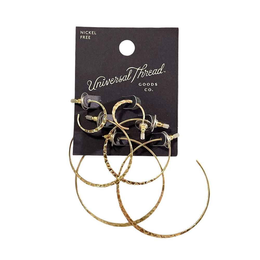 Universal Thread Goldtone Hoop Earrings Set of 3 – Nickel Free NWT